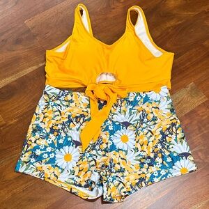 NWOT SHEIN NWOT Golden Yellow Tie-Front Floral Swim Tankini